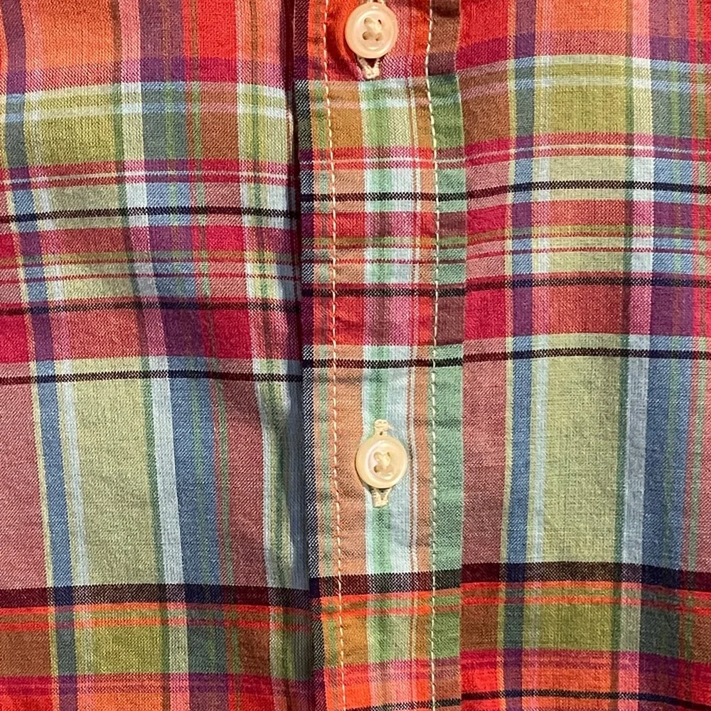 Ralph Lauren Boys Madras Plaid Button Down Shirt Size 5 Cotton Pony Preppy